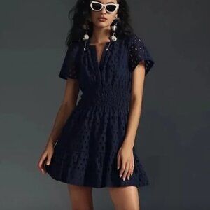 Anthropologie Somerset Mini Dress Eyelet Navy Size S